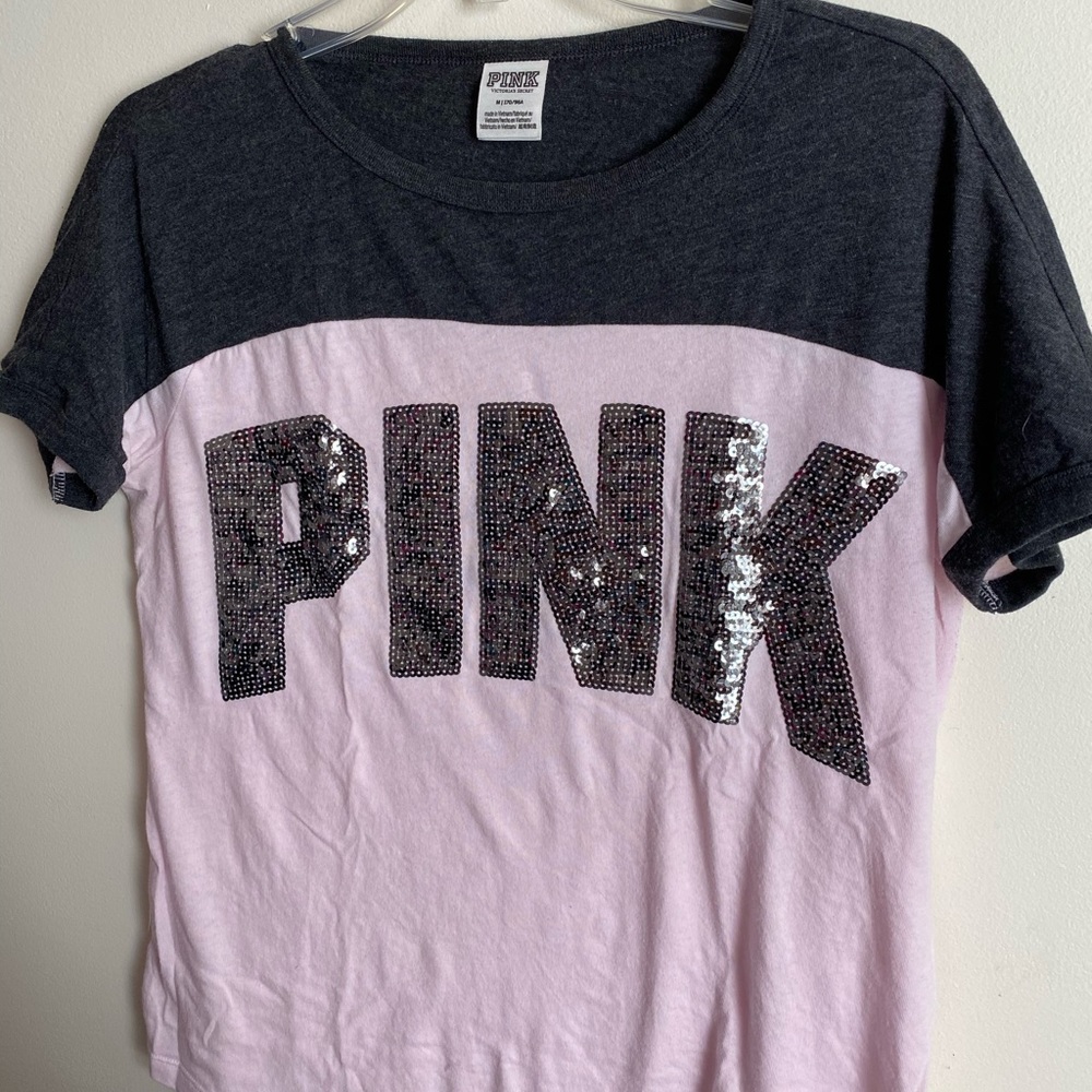 Victoria’s Secret pink grey top sequins bling